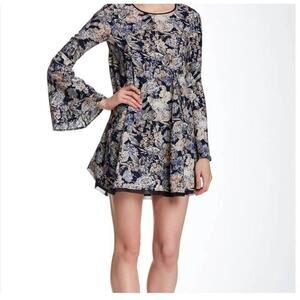 Rossmore Adele Dress Long Sleeve Floral Bell Sleeve Flare Small Blue NEW WITH TA